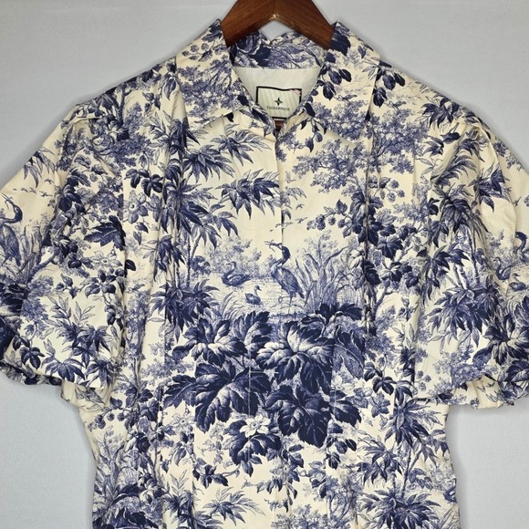 Tuckernuck Delaney Toile Print Dress Women XL Blue Cream Short Sleeve Pockets - Picture 7 of 13